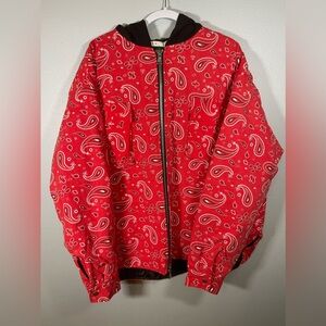 MNML Red Black Paisley Quilted Heavy Hooded Jacket Size XL Men’s